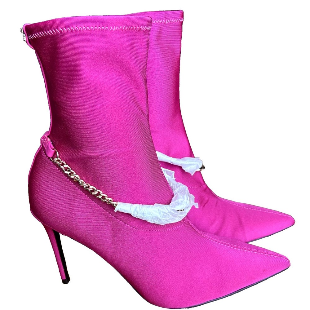 GUESS WOMEN PINK SATIN GLAM POINTED TOE PULLON STILETTO ANKLE BOOTIES 9.5 NEW - Picture 3 of 16